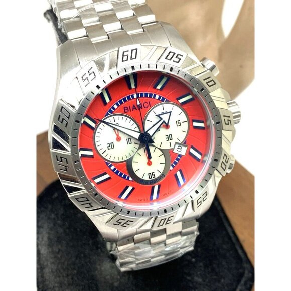 Roberto Bianci Men's Watch 7060M Red Dial Swiss Quartz Chronograph Steel 48mm - Picture 14 of 15